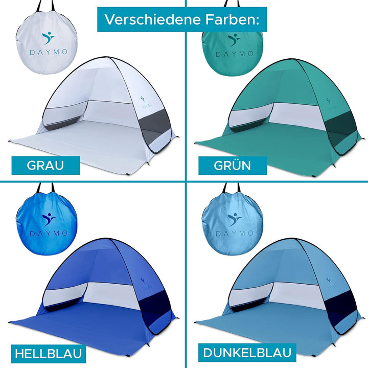 DAYMO Strandzelt Strandmuschel 190x160cm I mit UV Schutz 50+ I Windschutz selbstentfaltend I Wurfzel