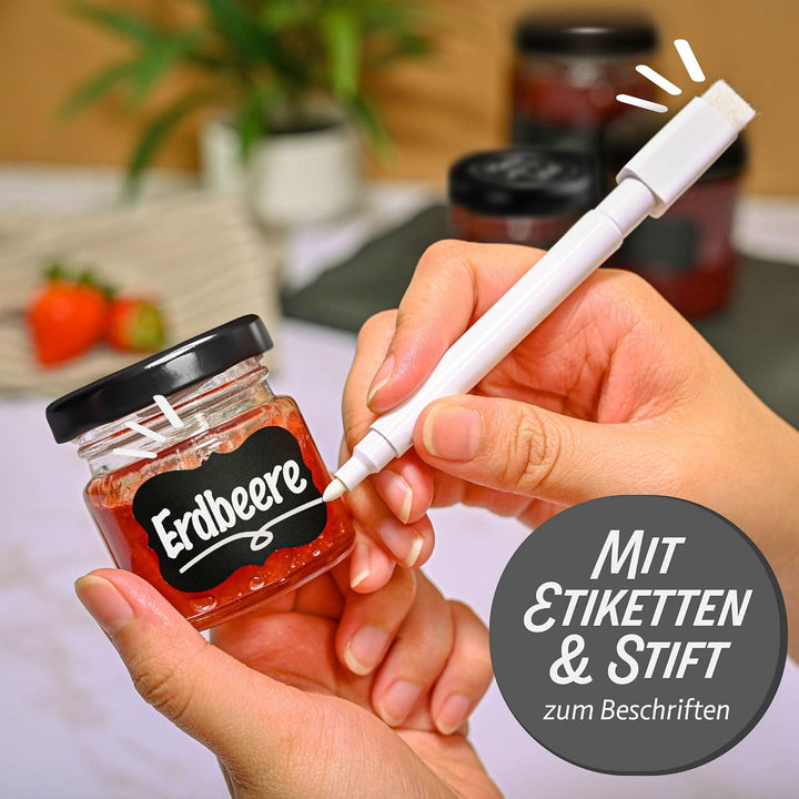 Praknu 24 Mini Gläser mit Deckel 50 ml - Kleine Gläser mit Deckel, Etiketten und Stift - Luftdichte