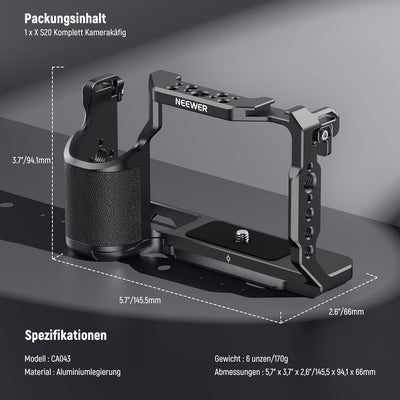 Neewer X-S20 Kamerakäfig Vollständig zugängliches Metall Video Rig mit Griff, NATO Schiene, 3/8" ARR