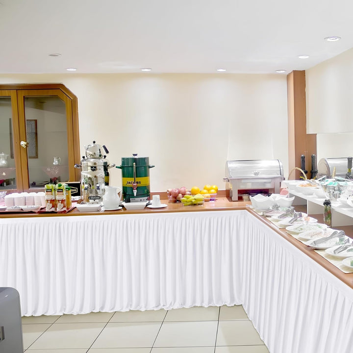 335cm White Polyester Table Skirts for Rectangle Tables, Wrinkle Free Ruffle Pleats Cloth Tutu Table