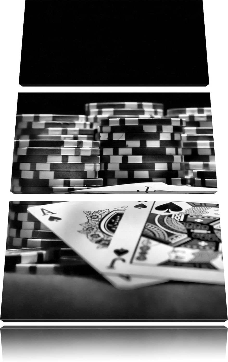 Pixxprint Monocrome, Pokertisch mit Karten in Las Vegas 3-Teiler Leinwandbild 120x80 Bild auf Leinwa