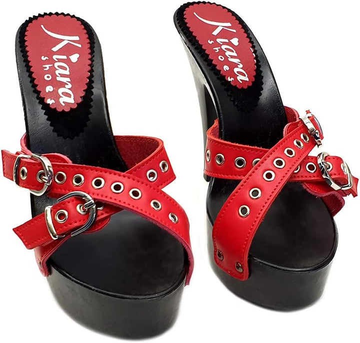 Clogs in schwarz und Farrband Rot - K9531 ROSSO (42 EU, ROT) 42 EU Rot, 42 EU Rot