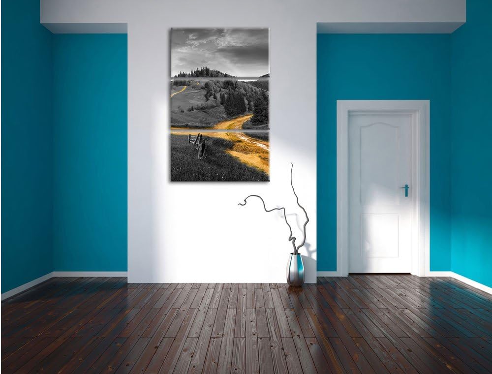 Pixxprint Verträumte Berglandschaft schwarz/weiss als Leinwandbild/Grösse: 3 Teilig (120x80) cm/Wand