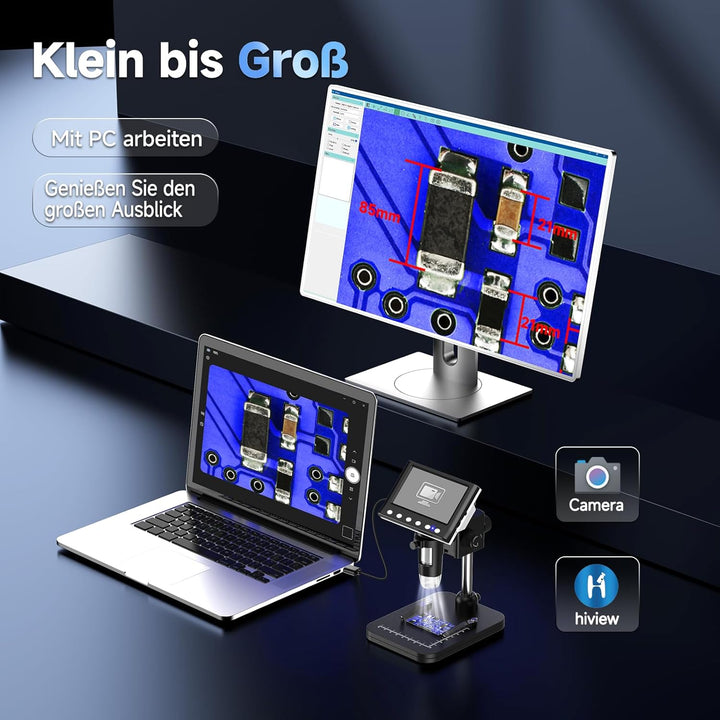 Leipan LPM7 4.3" Mikroskop, IPS Digital Mikroskop für Erwachsene, Münzlupe mit 8-LED-Lichtern, Windo