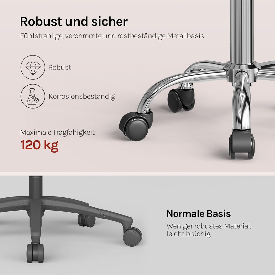 WOLTU Schminktisch Stuhl Rosa, Drehstuhl mit Rollen, Rollhocker höhenverstellbar, Arbeitshocker, Hoc