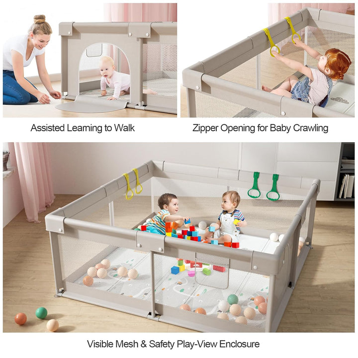 150x150 cm Baby Laufgitter mit Matte, Laufstall Baby mit Matratze (150X150X65 cm)