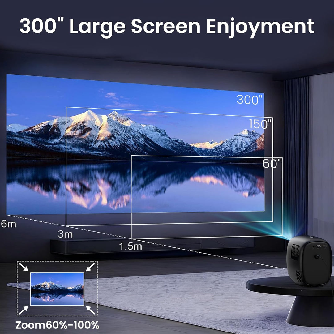 Smart Mini Beamer,1080p mit Beamer 4K, automatische trapezförmige Kompensation, mit WiFi 6 und Bluet