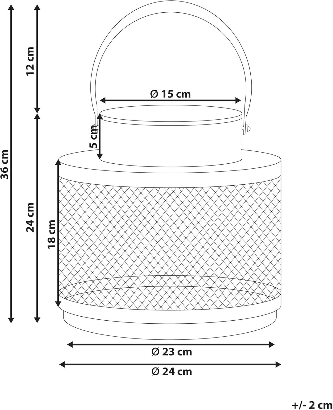 Moderne Laterne schwarz aus Metall 24 cm Metallgitter und Henkel rund Yamdena