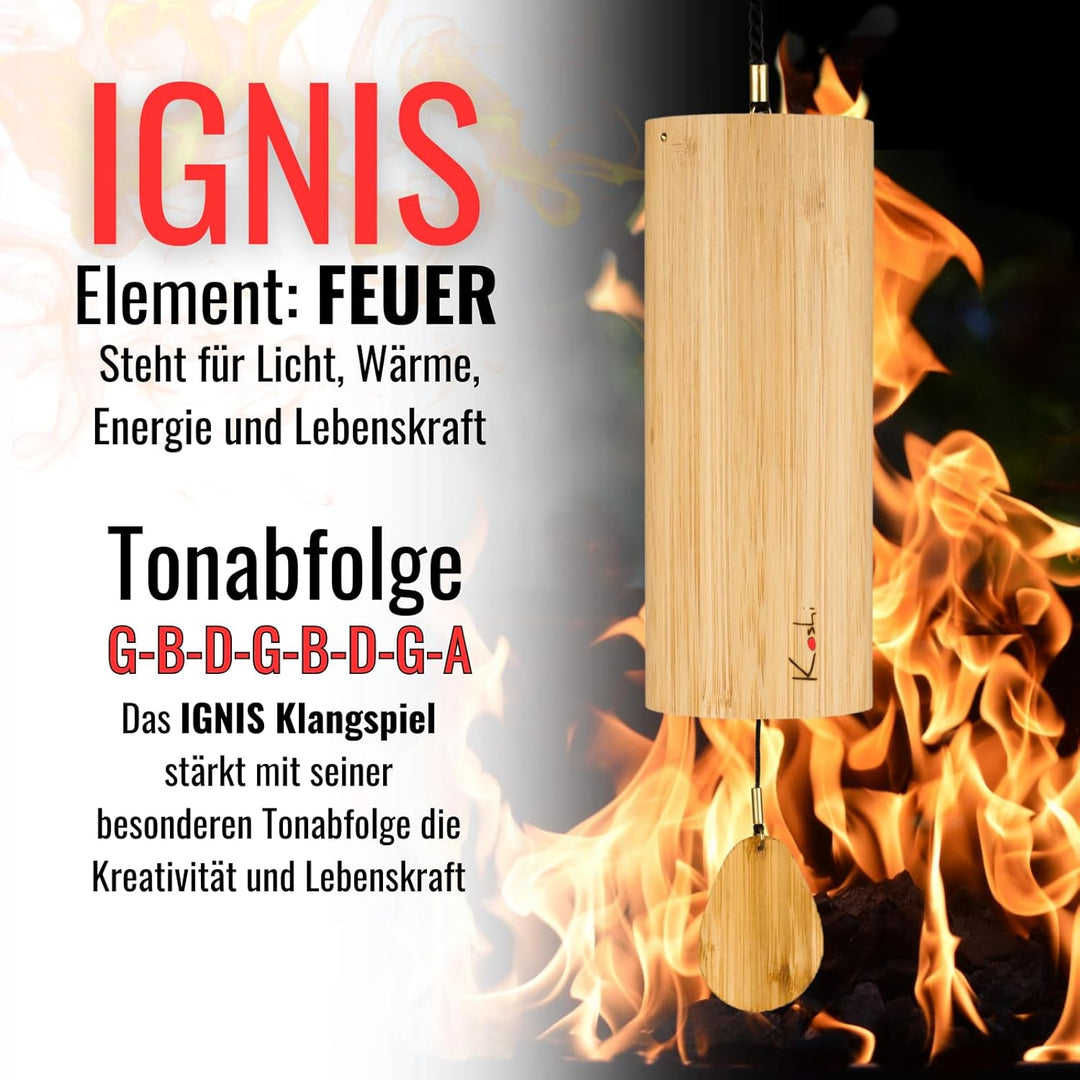 Koshi Klangspiel aus Bambusfurnier Ignis Feuer | Windspiel mit Geschenkverpackung | Geschenkbox | Ve