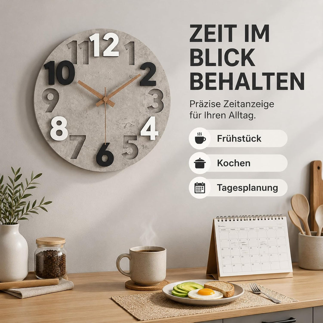 Stellarize Wanduhr Gross Ohne Tickgeräusche Modern Holz 3D Küchenuhr für Wohnzimmer Kinderzimmer Bür