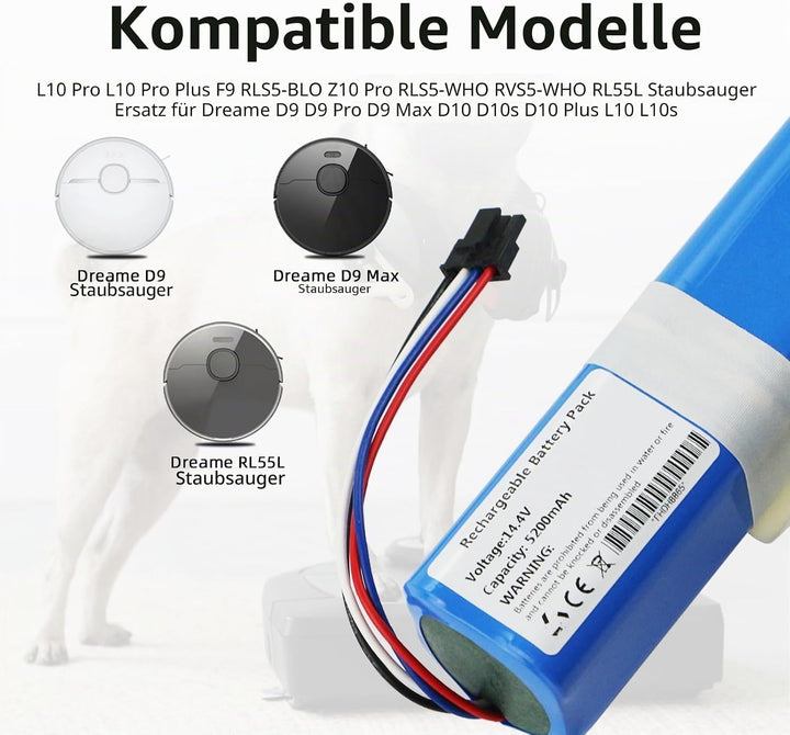 K KYUER Saugroboter Ersatzakku für Dreame D9/D9 Pro/Max D10 D10s L10 L10s L10 Pro Plus F9 Z10 Pro P2