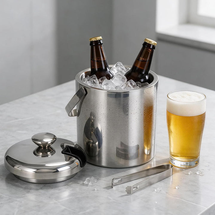 1.3L Eiswürfelbehälter mit Deckel, Eiskübel Edelstahl, Eisbehälter für Eiswürfel, Eiswürfelbox, Isol
