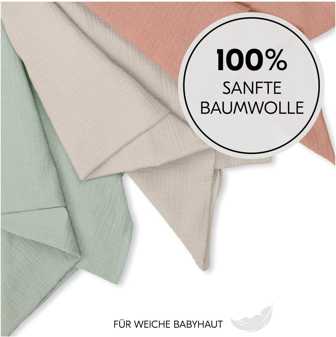 Hauck 4-in-1 Musselin Tuch für Babys Cuddle N Clean, 100% Baumwolle, 80 x 80 cm, 3er Set (Sage/Beige