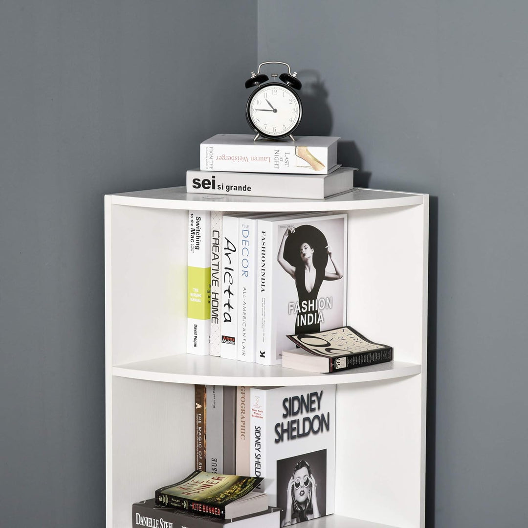 HOMCOM Eckregal Standregal Bücherregal Dekoregal Blumenregal Holzregal fächerförmig 4 Fächer Weiss 3