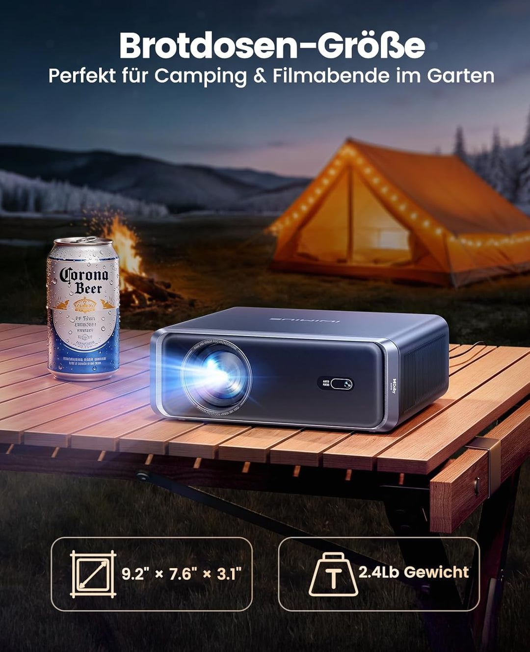 Smart Beamer kompatibel mit Netflix-App &amp; Dolby, Autofokus/Trapezkorrektur 1000 ANSI Beamer 4K Heimk