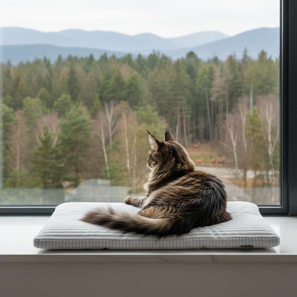 PRASKA® Katzen Fensterliege 70x28cm Weiches Katzenbett für die Fensterbank Creme - Premium Fensterbe