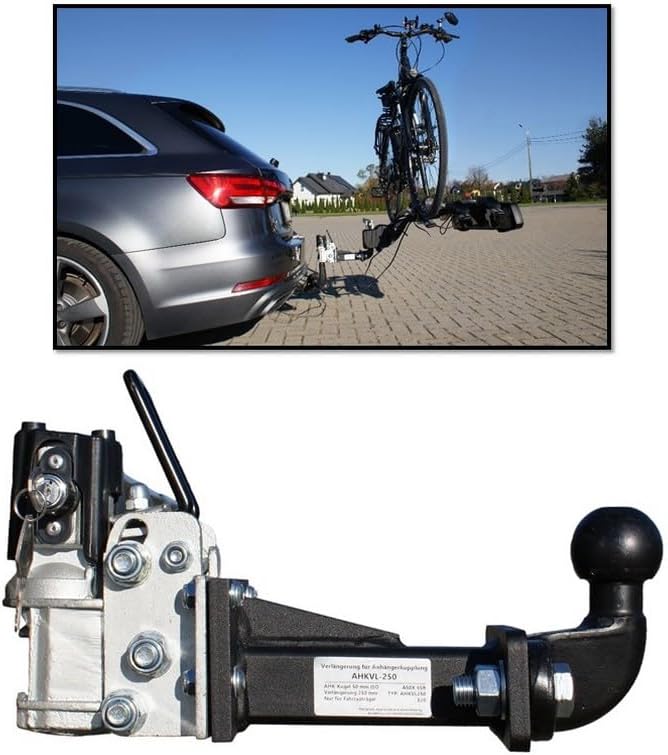 Abklappbare und abschliessbare Hakenverlängerung 250 mm für Fahrradträger inkl. Steckkupplung für je