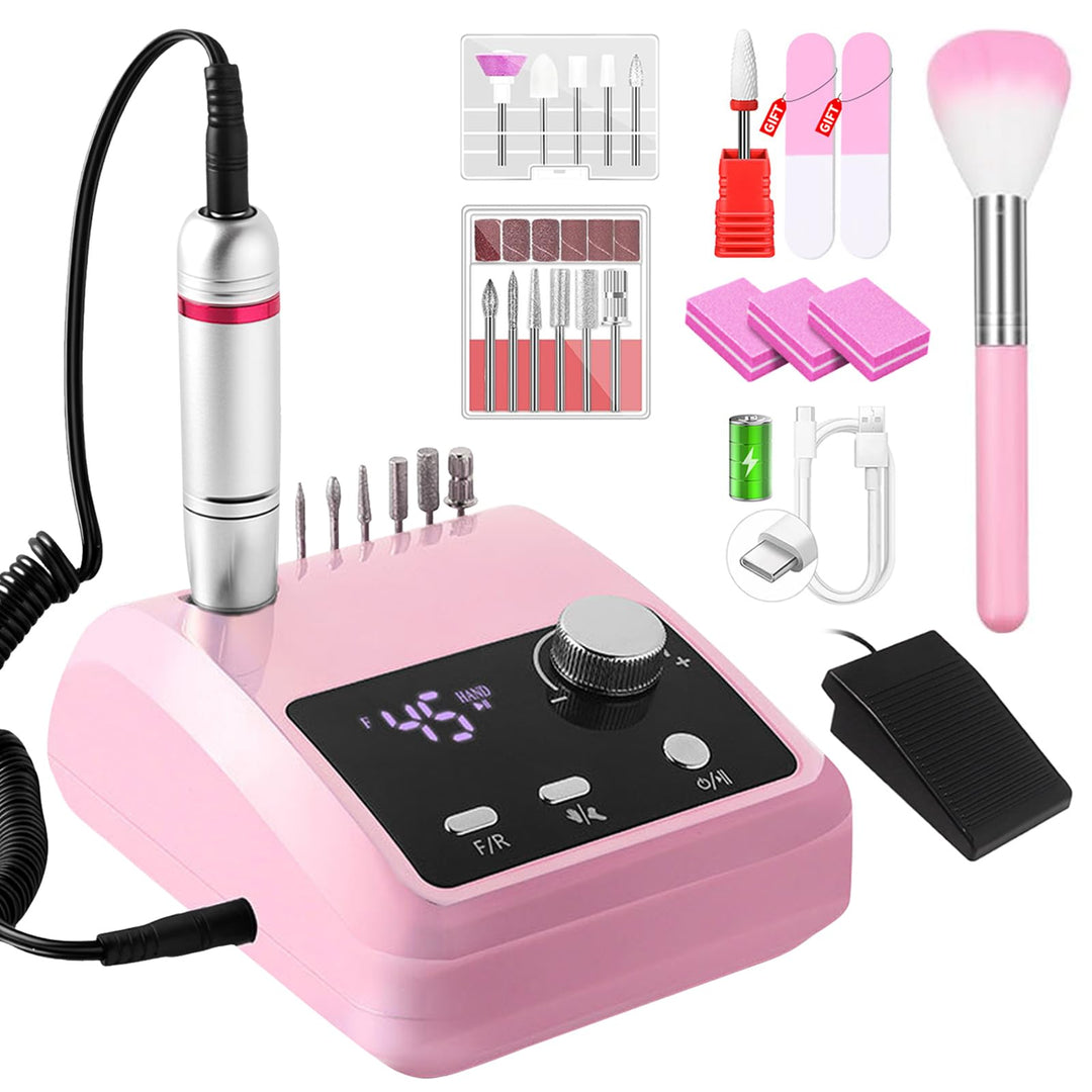 CozyZen Elektrische Nagelfräser Professional: 45000 U/min Nagelpflege-Kit mit LCD-Display, Hand- & F
