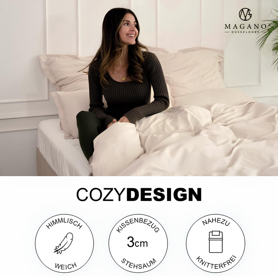 Magano® Premium Bettwäsche 135x200 Beige | Weich & Bügelfrei | Hypoallergen & Atmungsaktiv | Deckenb