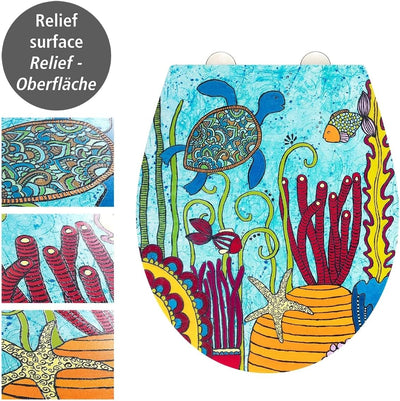 WENKO WC-Sitz Under Water, bunter Rollin'Art Toilettensitz, Relief Oberfläche, hygienische Schnellbe