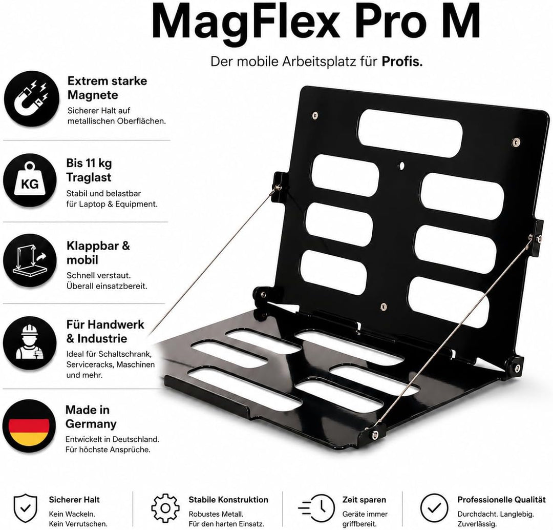 Magnetischer Notebookhalter für Schaltschrank, Maschinen & Servicetechniker – MagFlex Pro M – Für 11