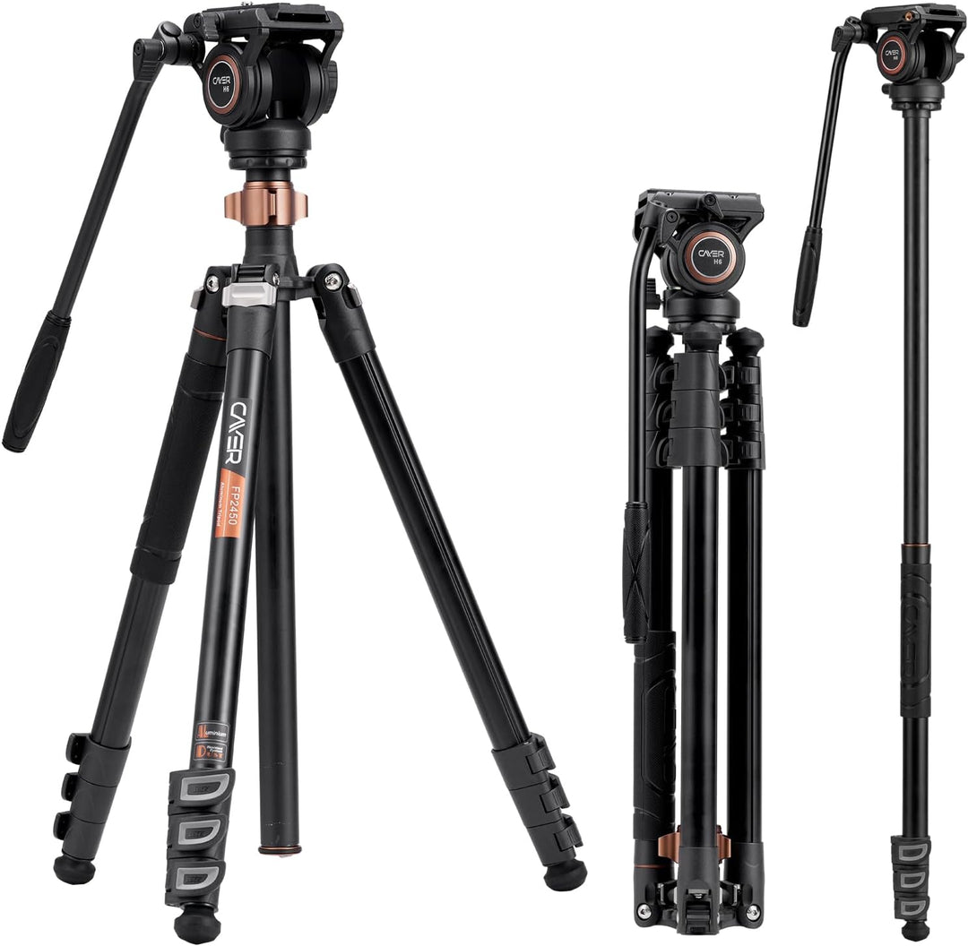 Cayer FP2450 Fluid Head Tripod, 75 Zoll Aluminium Video Stativ, 4-Sektion Kompaktes Kamerastativ umw