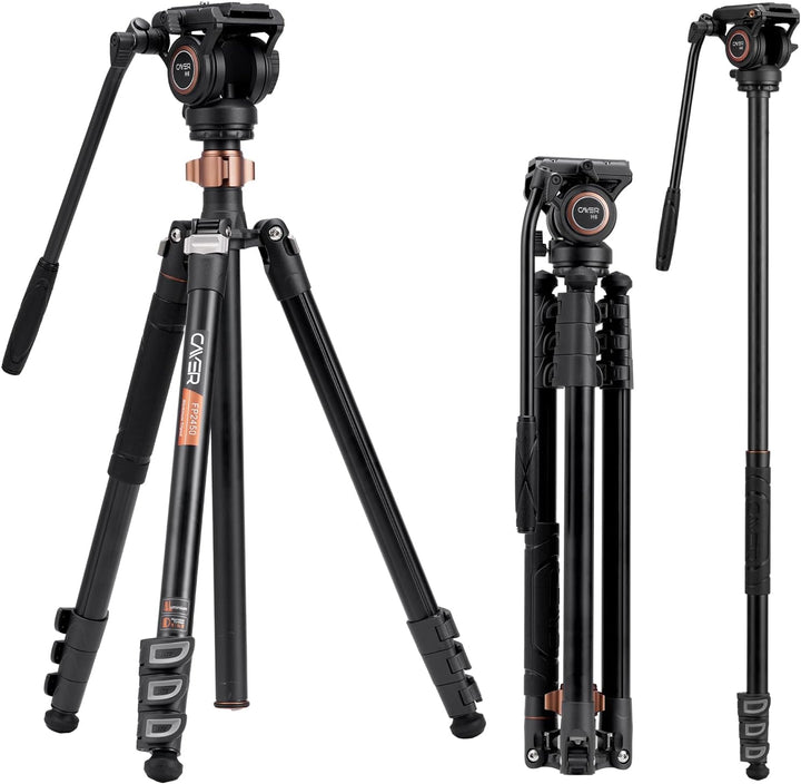 Cayer FP2450 Fluid Head Tripod, 75 Zoll Aluminium Video Stativ, 4-Sektion Kompaktes Kamerastativ umw