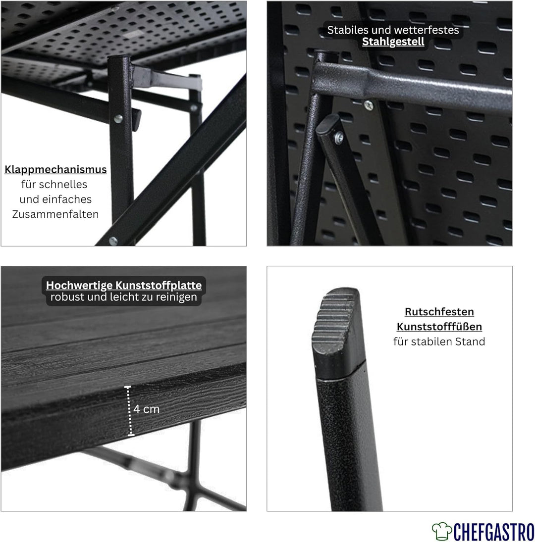 CHEFGASTRO Balkontisch klappbar 78x78cm Gartentisch wetterfest 4 Personen Kunststoff Holz Optik Schw