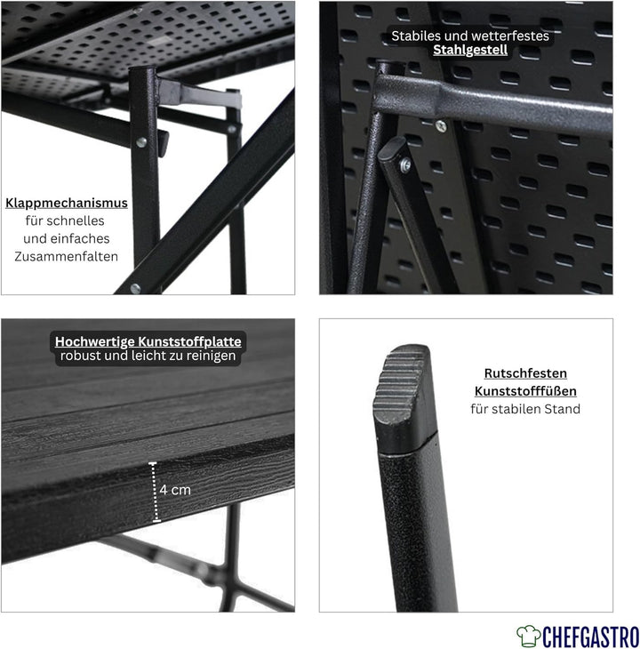 CHEFGASTRO Balkontisch klappbar 78x78cm Gartentisch wetterfest 4 Personen Kunststoff Holz Optik Schw