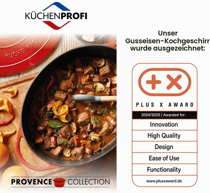 Küchenprofi Gusseisen Bräter mit Deckel, schwarz, 40cm, Schmortopf, Auflaufform, Dutch Oven, Brotbac