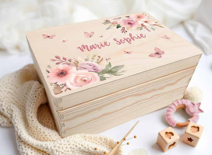Little Deco Personalisierte Erinnerungskiste Baby, Holzkiste mit Deckel | L - 40 x 30 x 22 cm | Baby