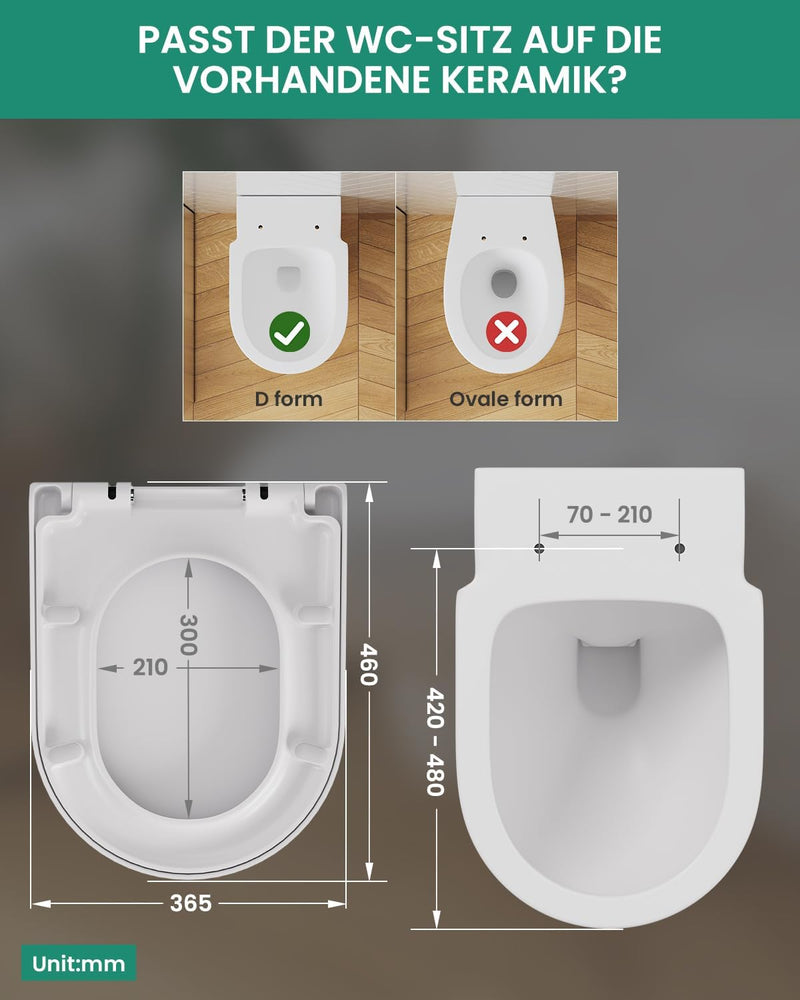 ANYCEE Toilettendeckel mit Absenkautomatik, WC Sitz aus Duroplast, Klodeckel mit Antibakterielle, To