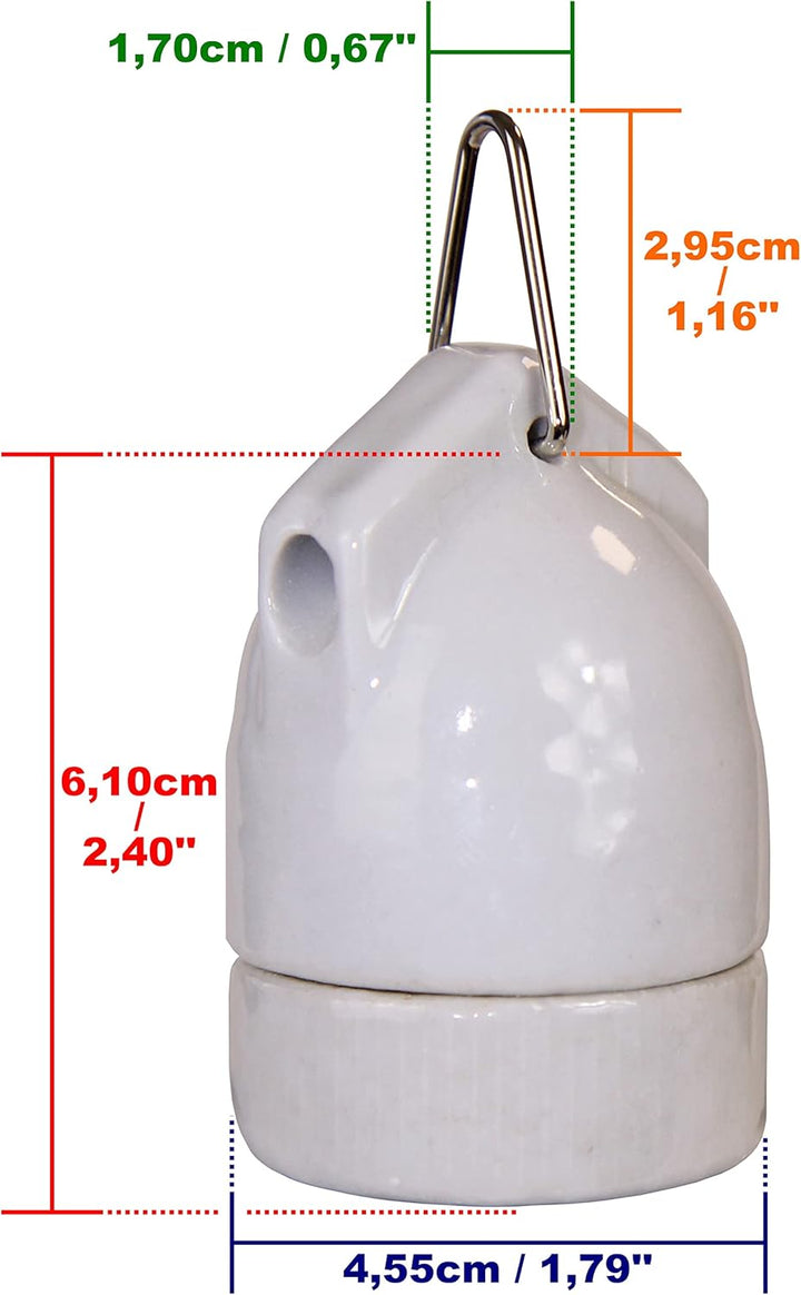ISOLATECH 5Stk E27 Keramik Hängefassung mit Metallöse LED Energiesparlampen (max.250V/4A) Leuchtmitt