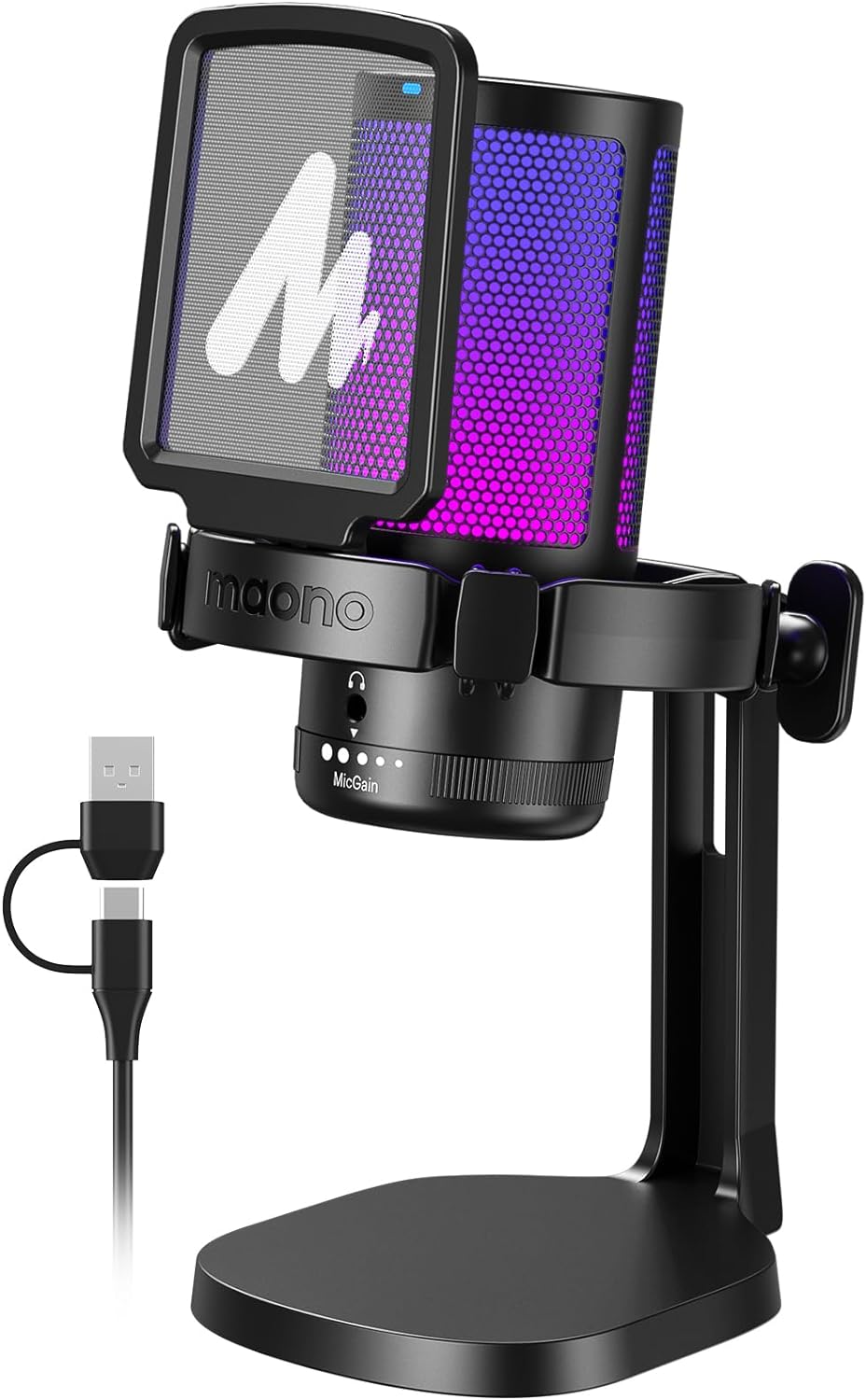 MAONO USB Gaming Mikrofon für PC, Kondensatormikrofon mit RGB-Leuchten für Streaming, Aufnahme, Podc