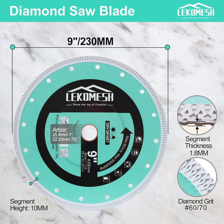 Diamant Fliesenscheibe 230 x 25,4mm Diamant-Trennscheibe - LEKOMESH Diamant Fliesen Sägeblatt, für P
