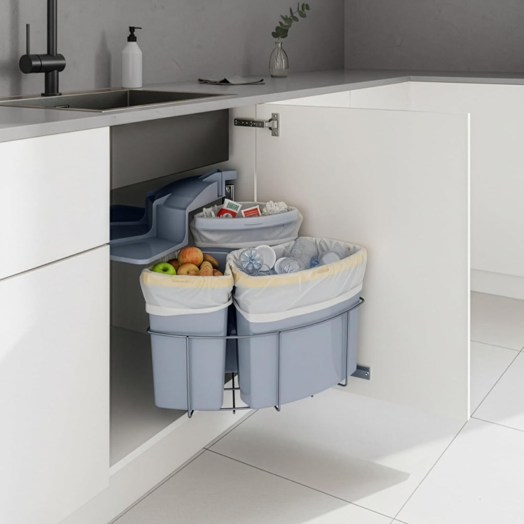 [en.casa] Einbau-Mülleimer Küche Kollby Mülltrennsystem 3fach für Unterschrank 50 cm breit 2 x 12L+1