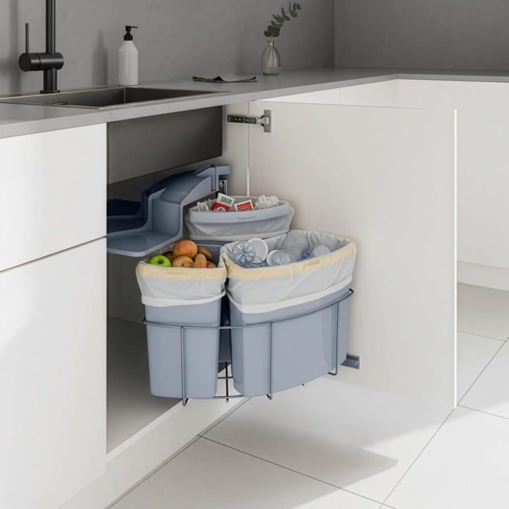 [en.casa] Einbau-Mülleimer Küche Kollby Mülltrennsystem 3fach für Unterschrank 50 cm breit 2 x 12L+1