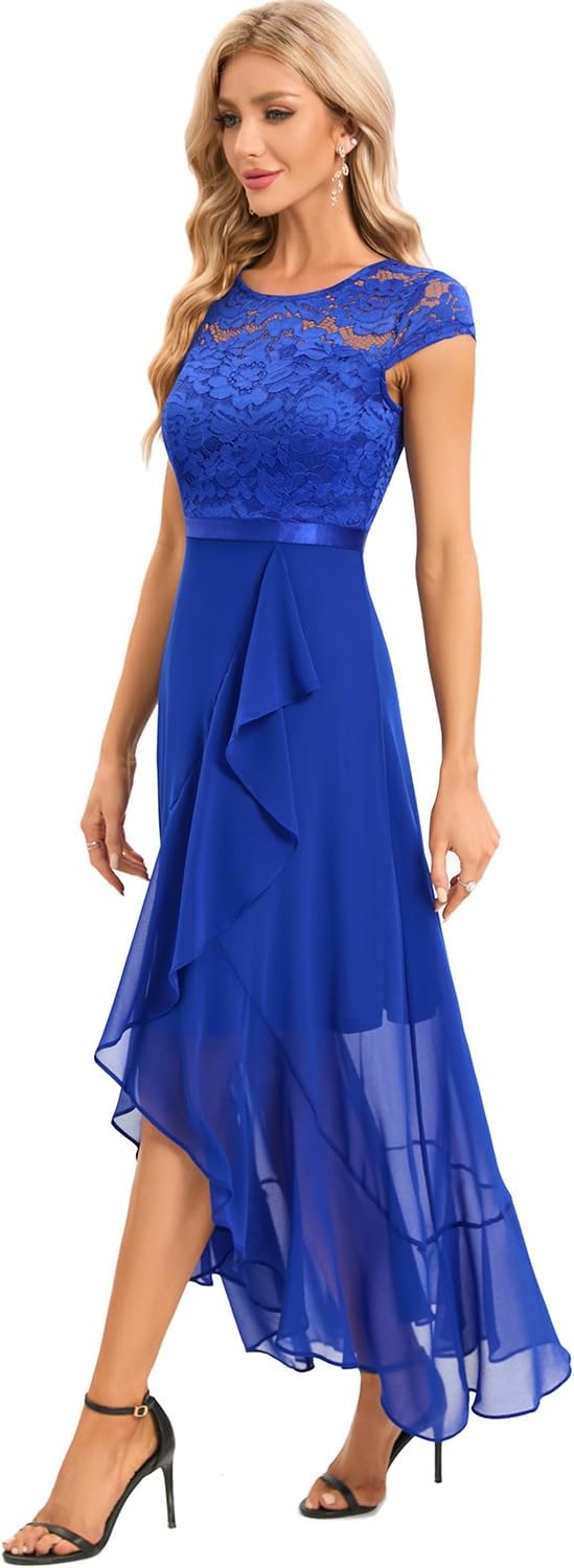 Bbonlinedress Abendkleider elegant für Hochzeit Spitzenkleid Chiffon Hi-Lo Kleid Brautjunferkleid Pa