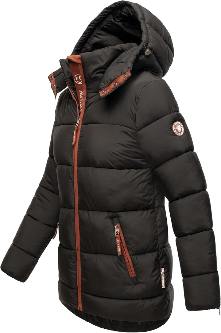 Navahoo Damen Kurze Winterjacke Steppjacke warm mit Abnehmbarer Kapuze Wattewölkchen XS-XXL S Schwar