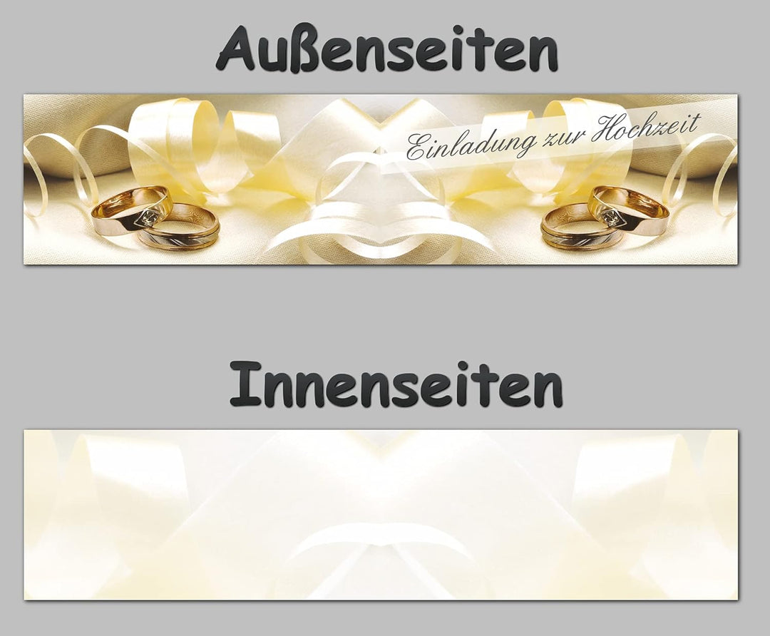 100 Stück Einladungskarten zur Hochzeit (EKT-105) Format DIN lang Einladungen Ringe Trauung Feier