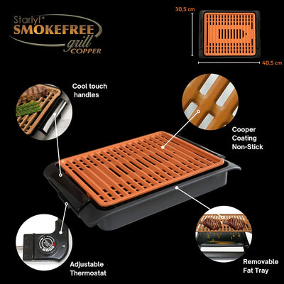 Rauchfreier elektrischer Tischgrill BEST DIRECT Starlyf Smokefree COPPER, Geeignet für Innen- und Au