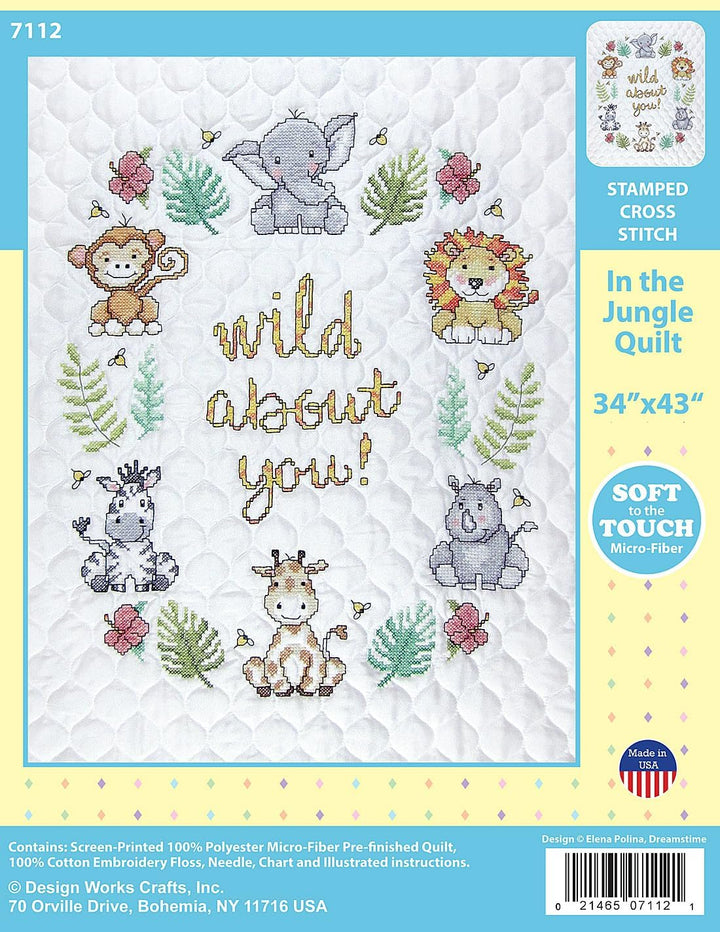 Design Works Stamped Quilt Cross Stitch Kit 34"X43"-In the Jungle