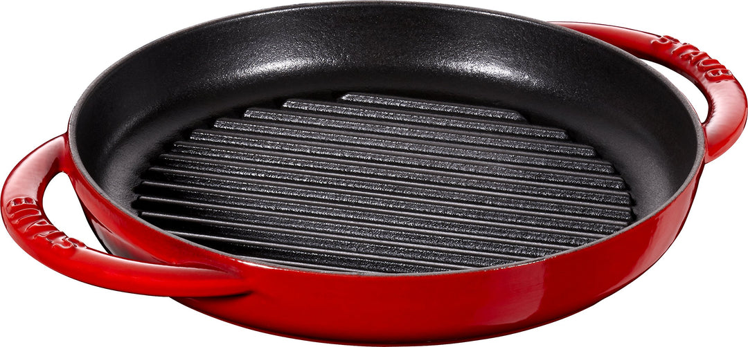 STAUB rund 22 cm Grillpfanne, Gusseisen, kirschrot 18 x 9.5 x 2.317 cm Kirschrot, 18 x 9.5 x 2.317 c