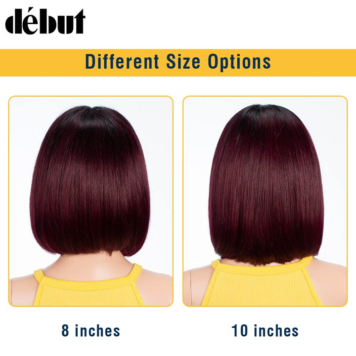 DÉBUT Glatte Bob Perücke, Echthaar, T-Teil, Spitzenfront, Bob-Perücke, vorgezupft, mit Babyhaar, 150