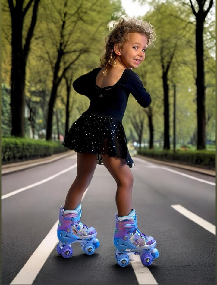 Nattork Kinder Rollschuhe für Mädchen und Jungen, 4 Grössen Verstellbar, Vierrad-Rollschuhe mit Schm