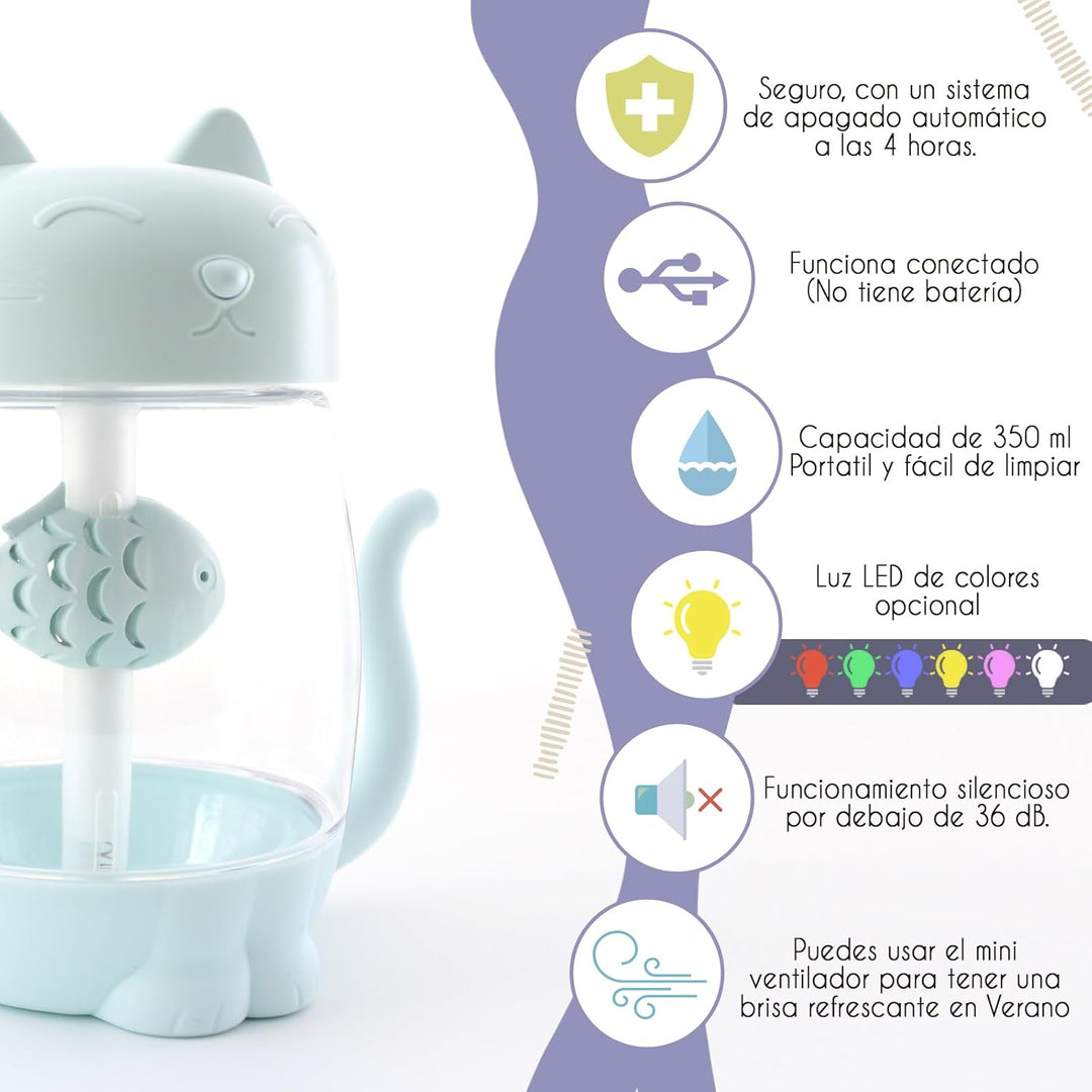 Mini-Luftbefeuchter für Kinder, 350 ml, mit LED-USB-Licht und Mini-Ventilator, leiser kalter Nebel f