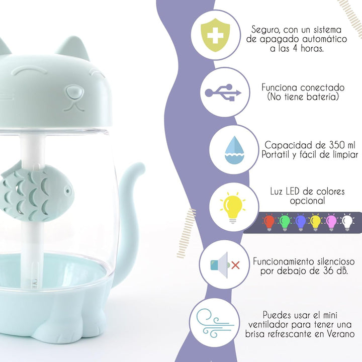 Mini-Luftbefeuchter für Kinder, 350 ml, mit LED-USB-Licht und Mini-Ventilator, leiser kalter Nebel f