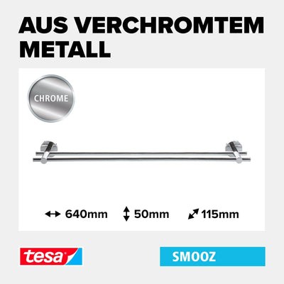 tesa SMOOZ Doppel-Handtuchstange, verchromt - Badetuchhalter mit 2 Stangen - zur Wandbefestigung ohn