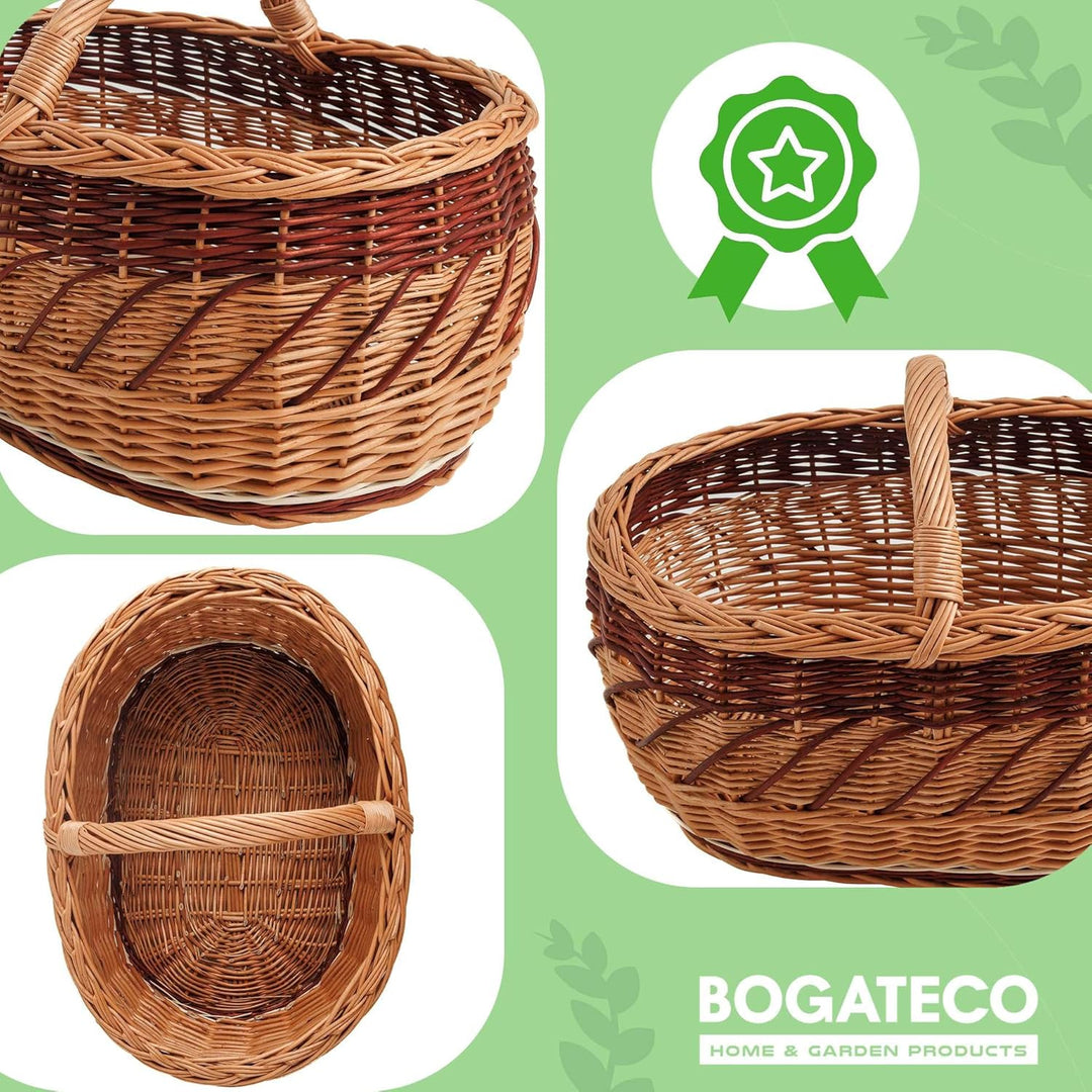 BOGATECO natürlicher Weidenkorb mit Griff| Grosser Einkaufskorb 45X30X23| Handgewebt, in vier Farben