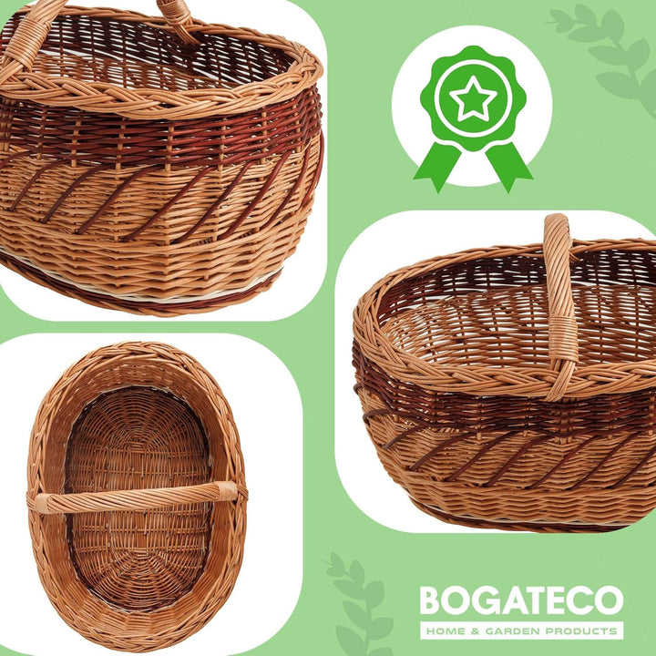 BOGATECO natürlicher Weidenkorb mit Griff| Grosser Einkaufskorb 45X30X23| Handgewebt, in vier Farben